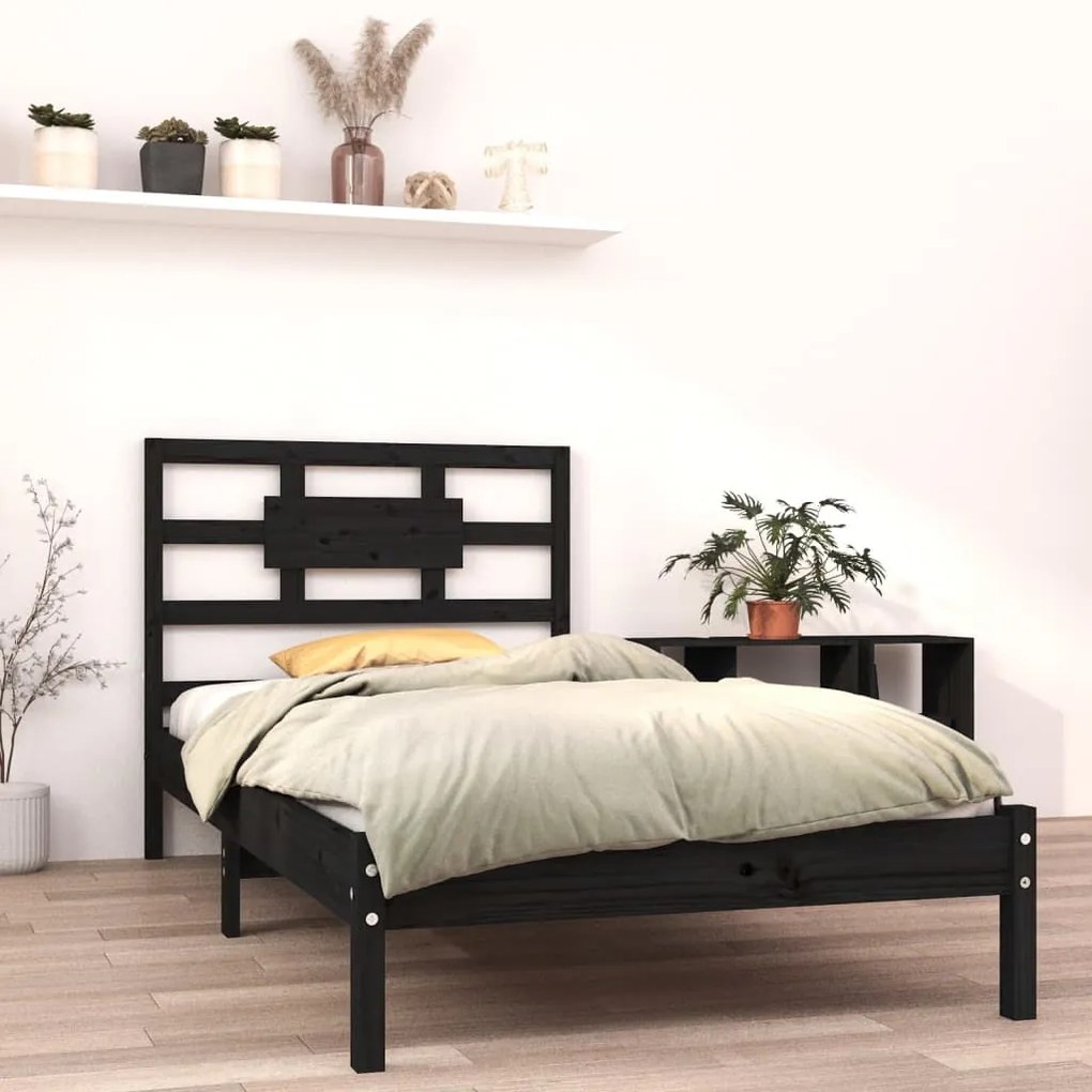 Estrutura de cama 100x200 cm madeira maciça preto