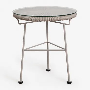 Mesa Lateral Redonda Ø45 Cm Em Aço E Vime Sintético Acapulco Moka Brown - Sklum