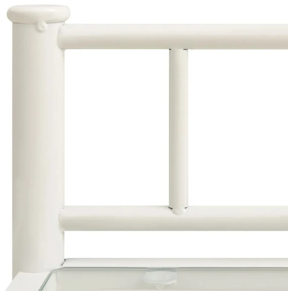 Mesa cabeceira 45x34,5x60,5cm metal branco e vidro transparente