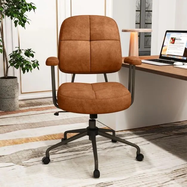 Cadeira de escritório estofada giratória ajustável em camurça com encosto e apoios de braços 68 x 68 x 97-103 cm Castanho