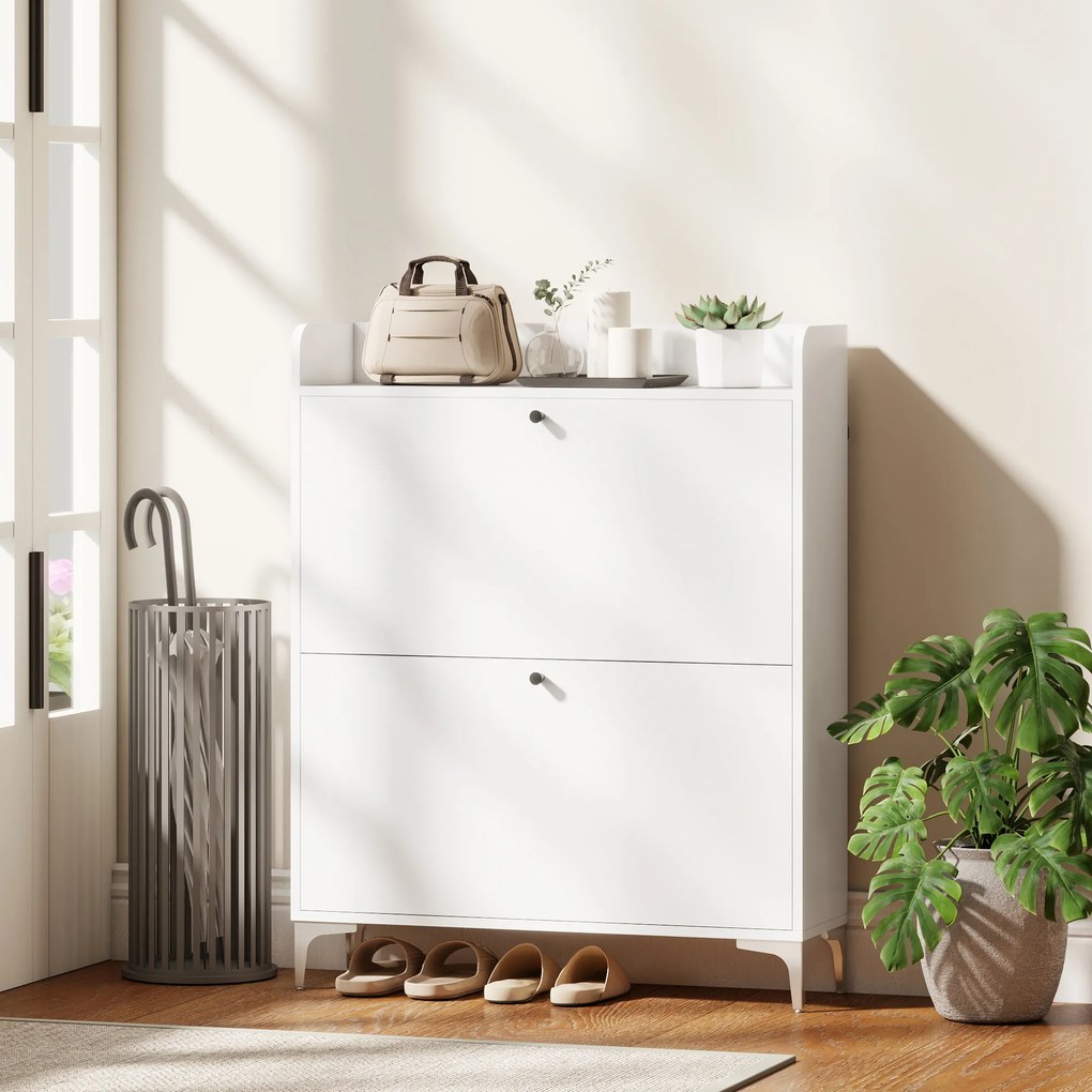 Sapateira com capacidade para 16 pares, com 2 gavetas rebatíveis e prateleiras ajustáveis, 80 x 24 x 101 cm, branco