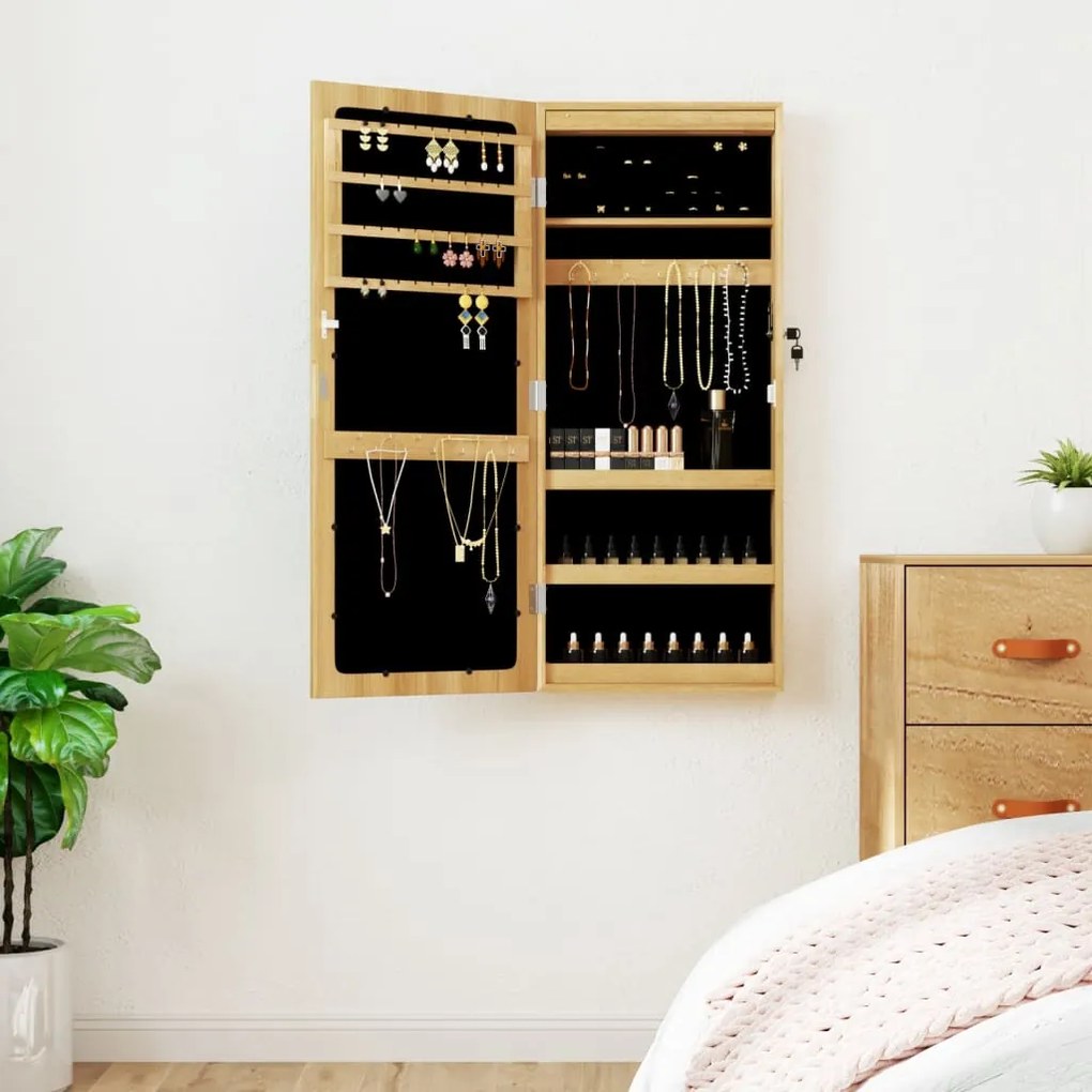 353243 vidaXL Móvel para joias de parede espelhado com luzes LED