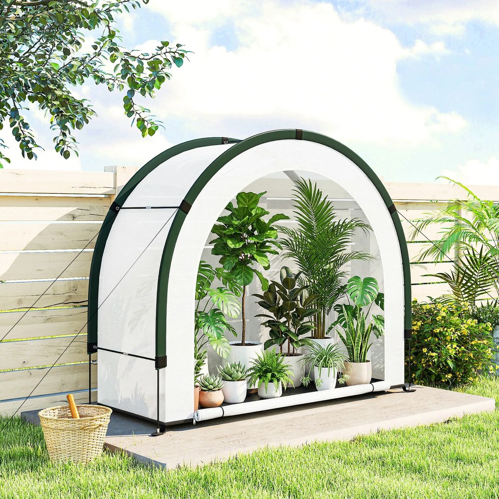 Estufa de jardim dobrável e portátil 200 x 80 x 164 cm, pequena estufa de varanda em lona de PE com porta com fecho de correr, verde