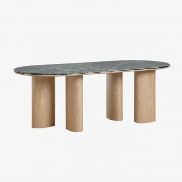 Mesa De Jantar Oval 220x100 Cm Em Mdf E Mármore Dayana Mármore Verde Udaipur - Sklum