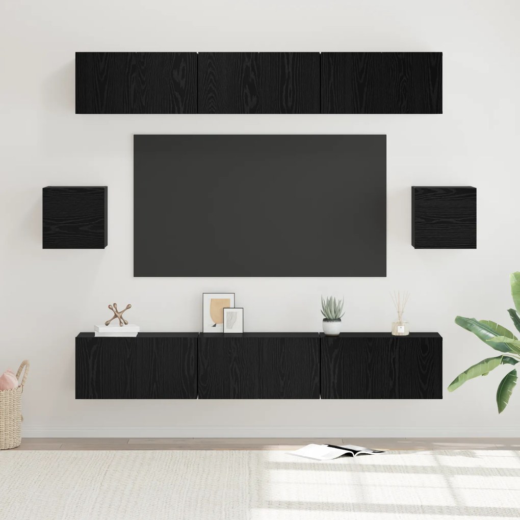 vidaXL Conjunto de Estante para TV Outros 8 pcs Carvalho Preto
