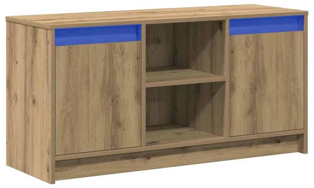 Gabinete de TV com Luzes LED em Carvalho Artesanal, 100x34x50 cm, Feit
