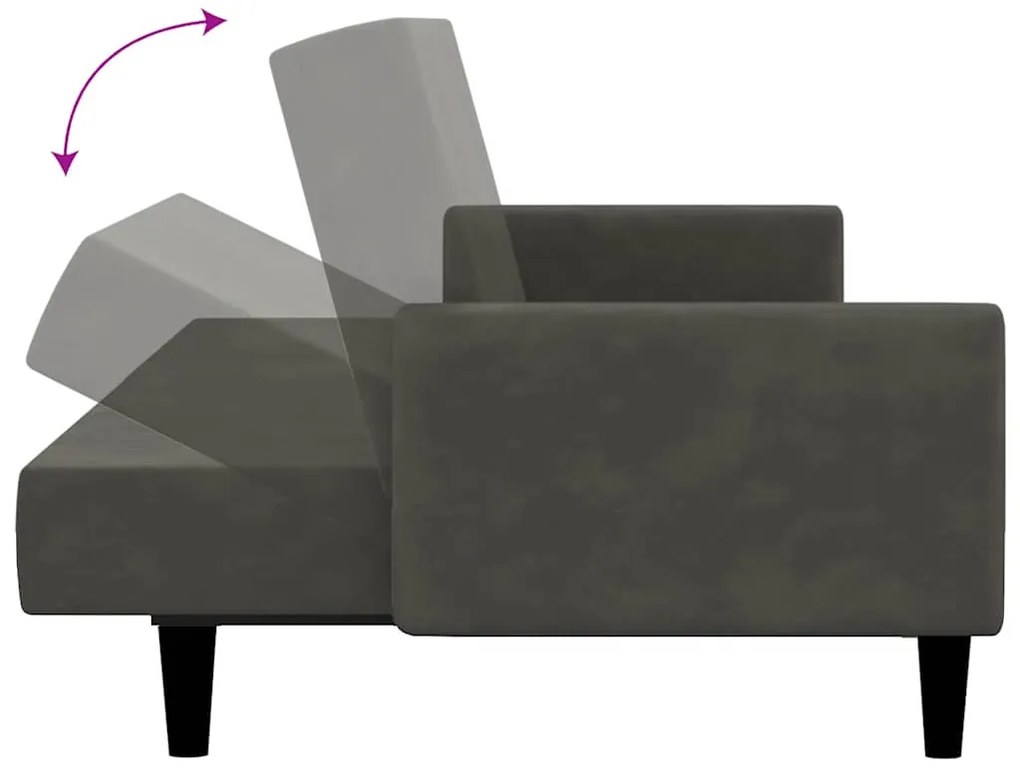 Sofá-cama de 2 lugares veludo cinzento-escuro