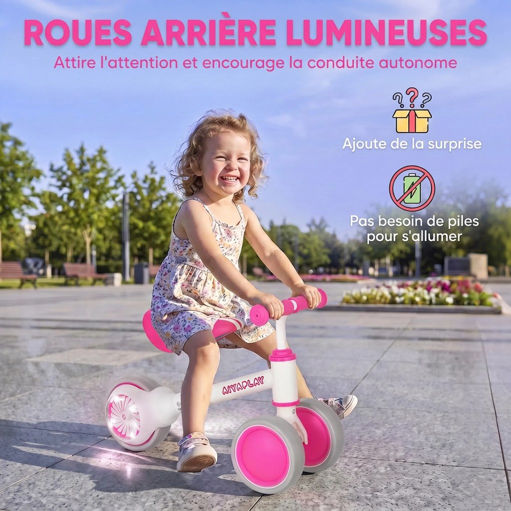 Bicicleta de Equilíbrio para Bebé, 51 x 22 x 36 cm, Assento Ajustável, Rosa