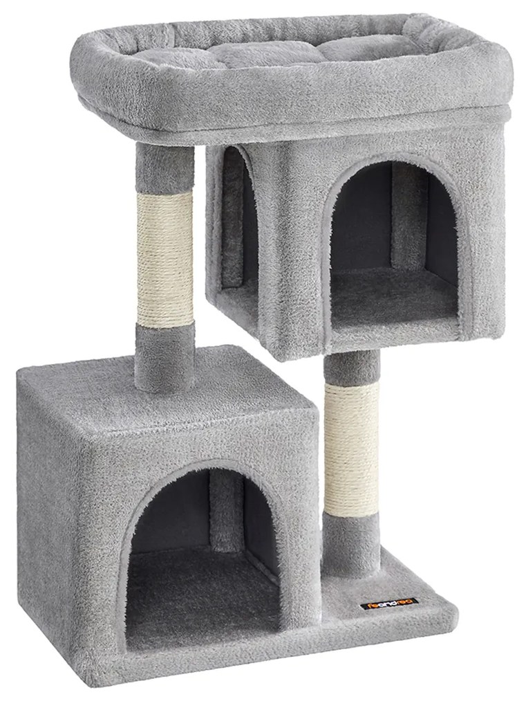 Árvore para gatos Feandrea, Torre para gatos de 74 cm, M, Condomínio para gatos médios de até 5 kg, Poleiro para gatos grandes, 2 cavernas para gatos, Poste arranhador, Cinza claro PCT612W01