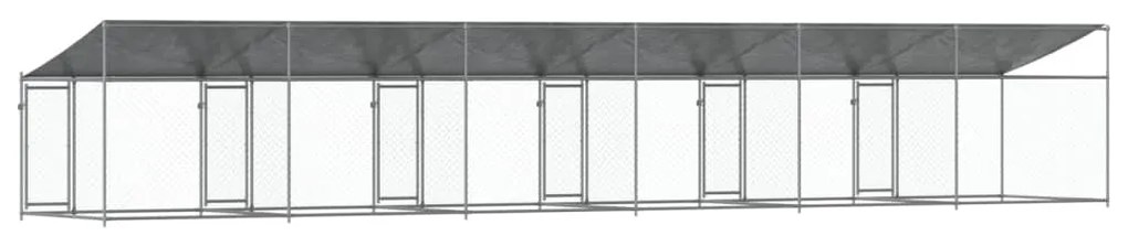 Jaula para cão com telhado/portas 12x2x2m aço galvanizado cinza