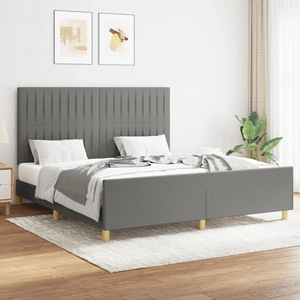 Estrutura de cama sem colchão 160x200 cm tecido cinzento-escuro