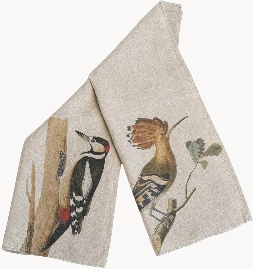 Panos de cozinha em linho Woodpecker & Hoopo, conjunto de 2