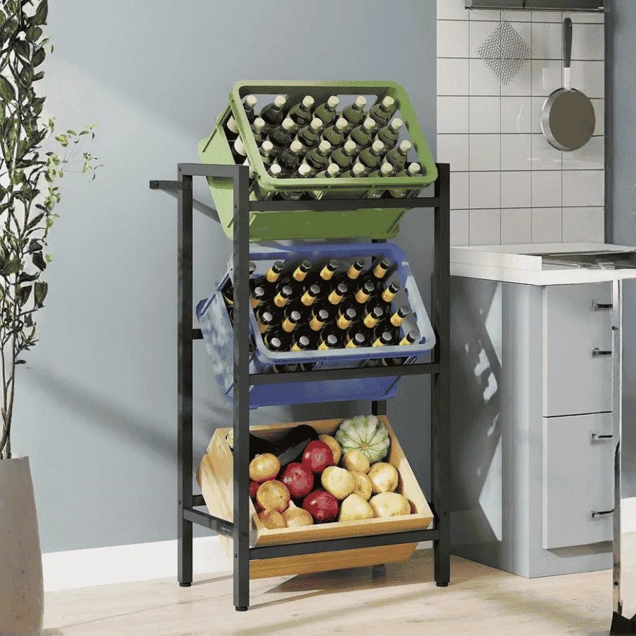 Estante para caixas de bebidas 36 x 55 x 116,1 cm com 3 níveis para 3 caixas Preto