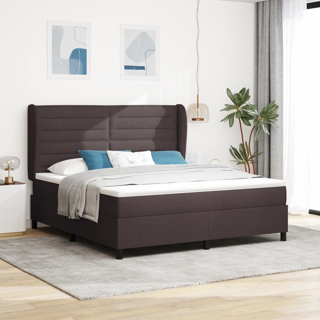 Cama Box Spring vidaXL com Colchão Castanho 180x200 cm em Tecido
