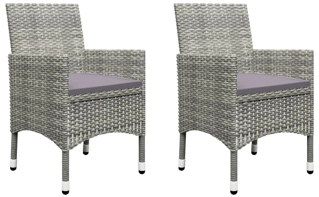 3 pcs conjunto bistrô jardim vime PE e vidro temperado cinzento