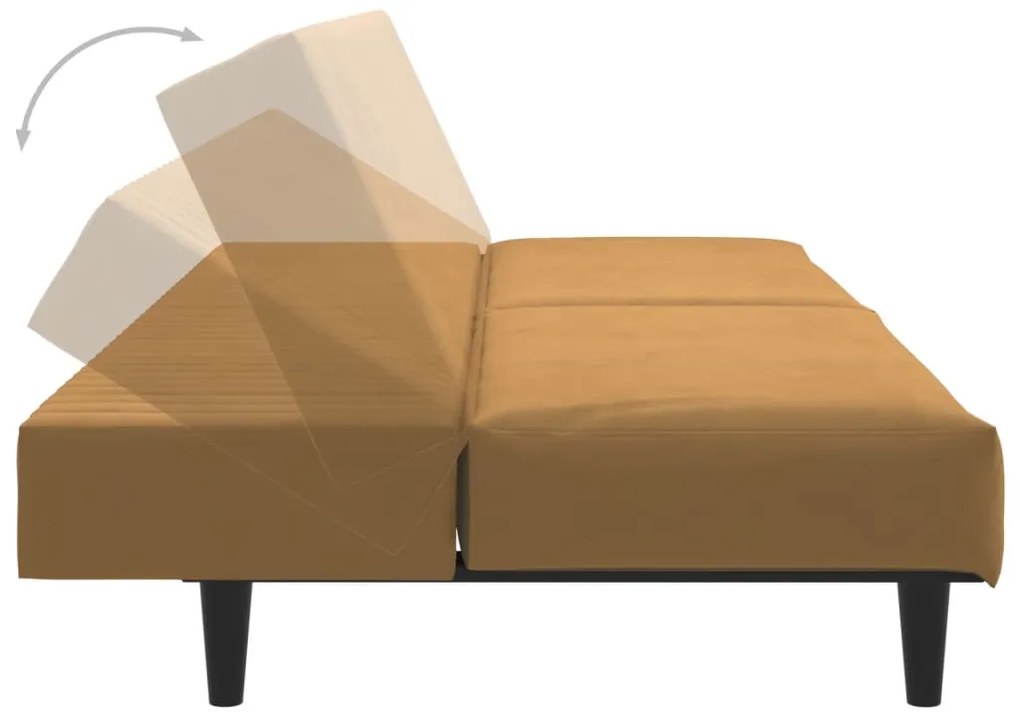 Sofá-cama de 2 lugares veludo castanho