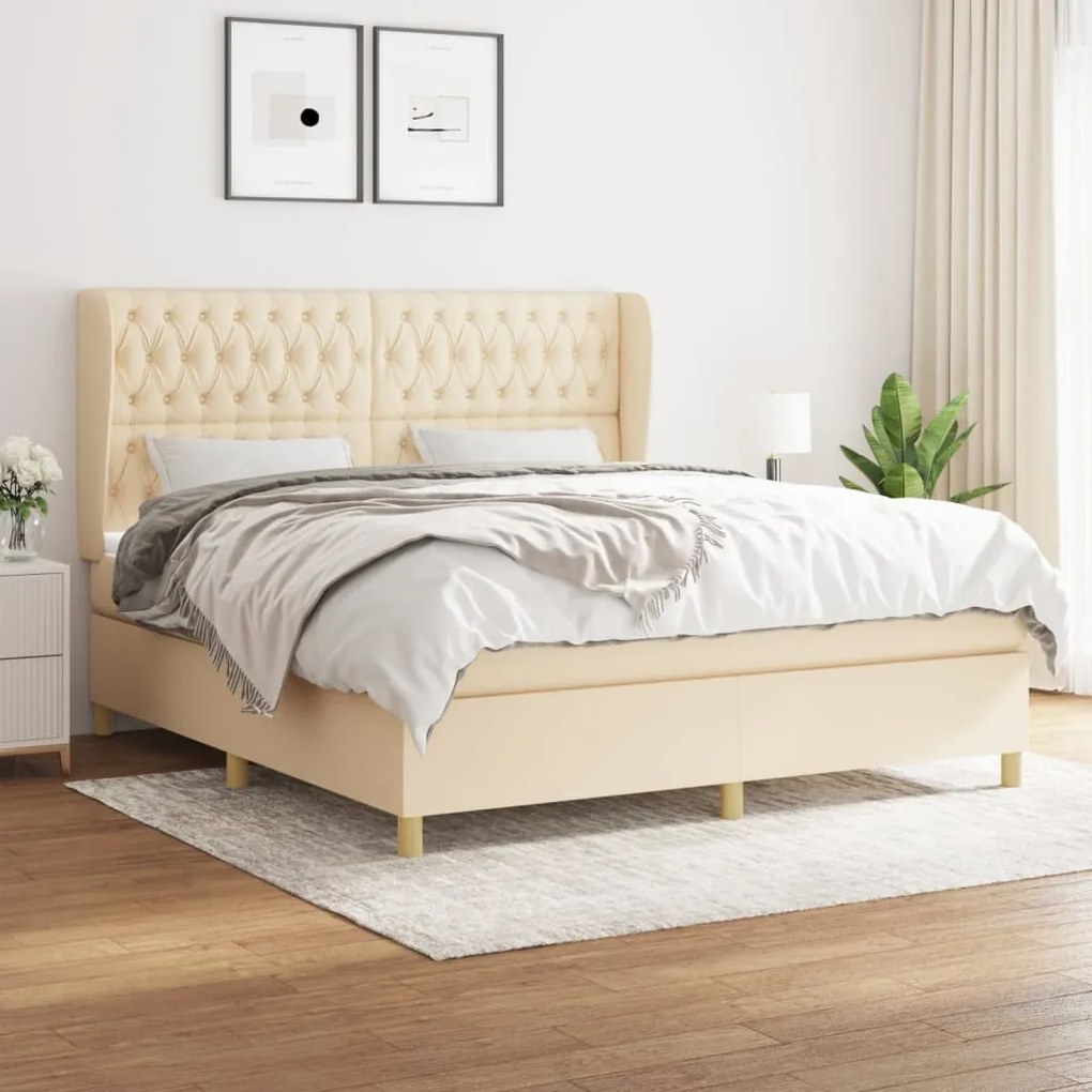 vidaXL Cama com molas/colchão 180x200 cm tecido cor creme