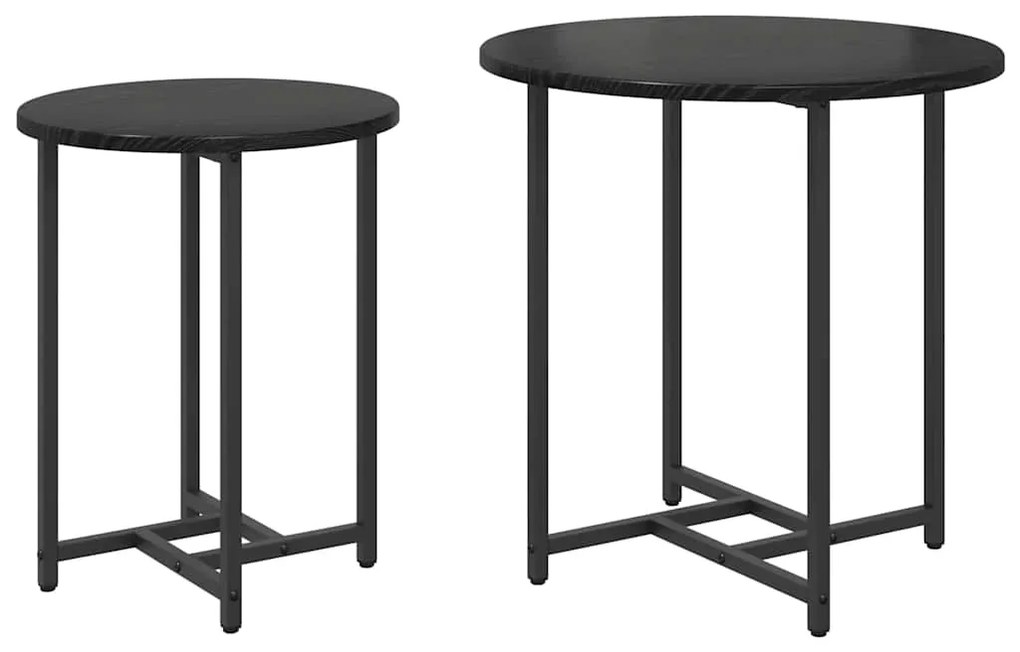 Conjunto de Mesas de Apoio 2 pcs em Madeira de Carvalho Preto e Metal