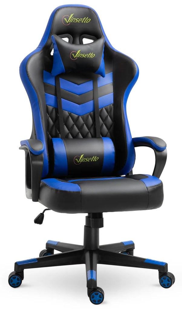 Vinsetto Cadeira Gaming Cadeira de Escritório Ergonómica com Altura Regulável Basculante Apoio de Cabeça 61x70x121-129 cm Azul