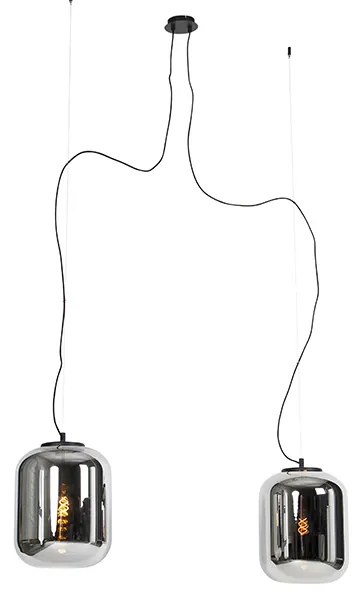Candeeiro de suspensão design preto com vidro fumê 2 luzes - Bliss Design