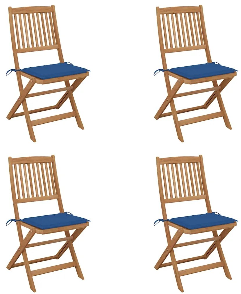 vidaXL Cadeiras de jardim dobráveis c/ almofadões 4 pcs acácia maciça