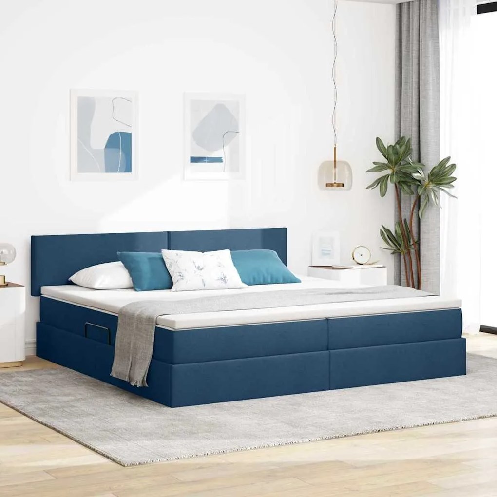 vidaXL Cama com arrumação e colchão com colchão Azul 200 x 200 cm
