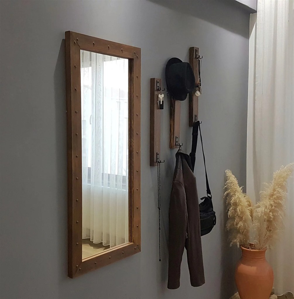 **** Hall Stand V108 – Walnut – Espelho: 50x110 cm, Ganchos: 6x50 cm