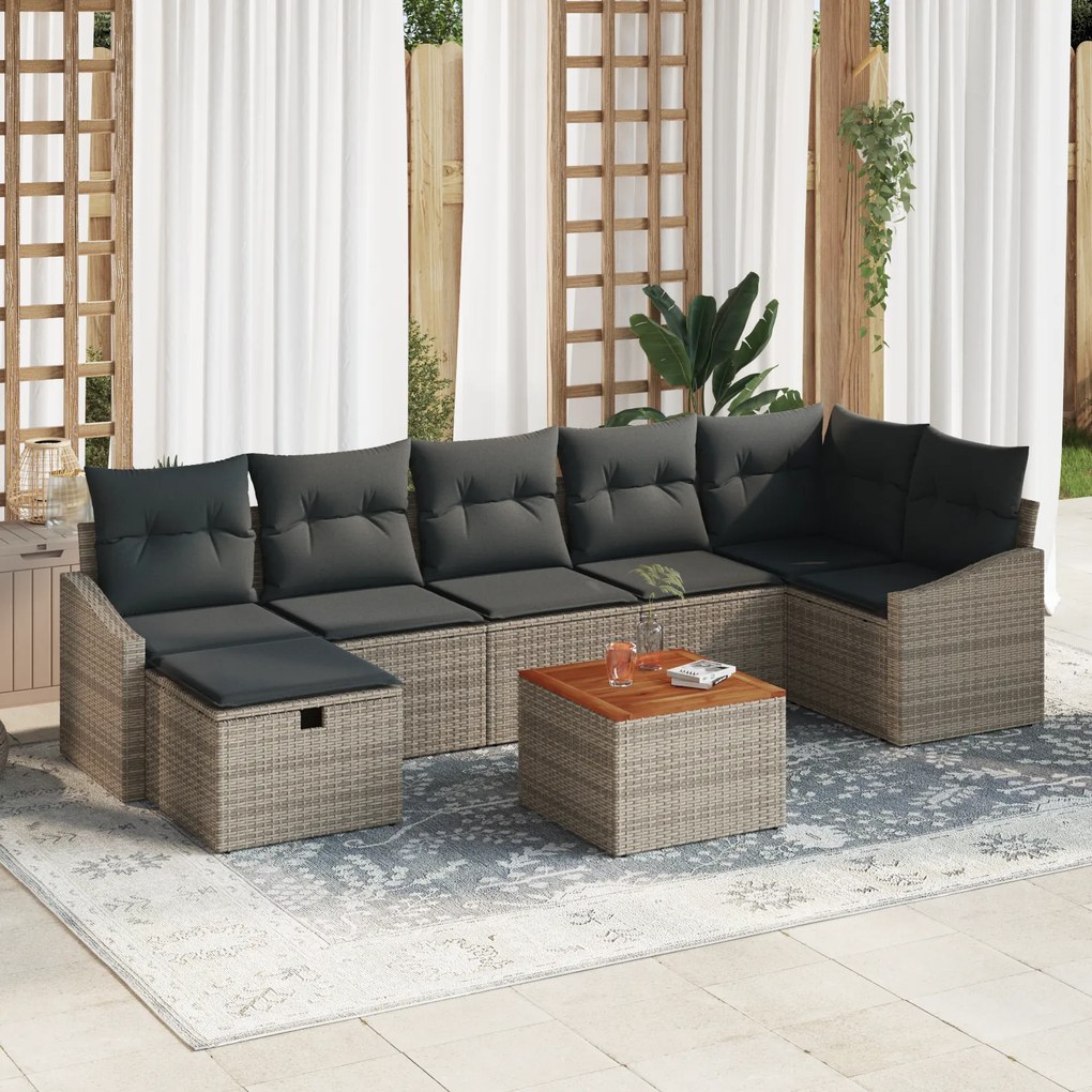 Conjunto de Sofá de Jardim de 8 Peças com Almofadas Cinza Poli Rattan
