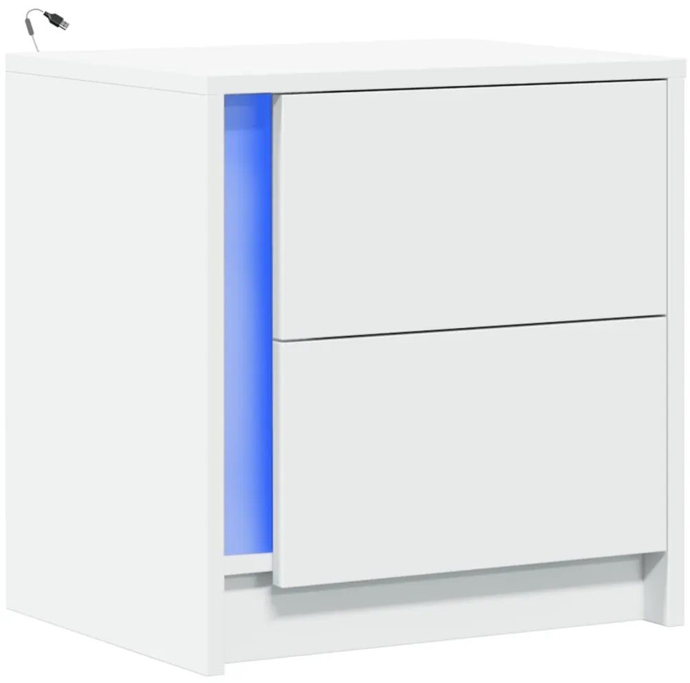 Mesa de cabeceira com luzes LED derivados de madeira branco