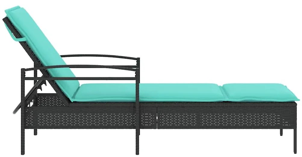 Espreguiçadeira com almofada preta 63x200x81 cm vime sintético (apenas