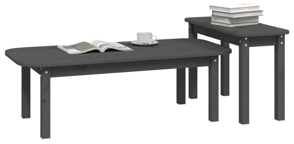2 pcs conjunto de mesas de centro pinho maciço cinzento