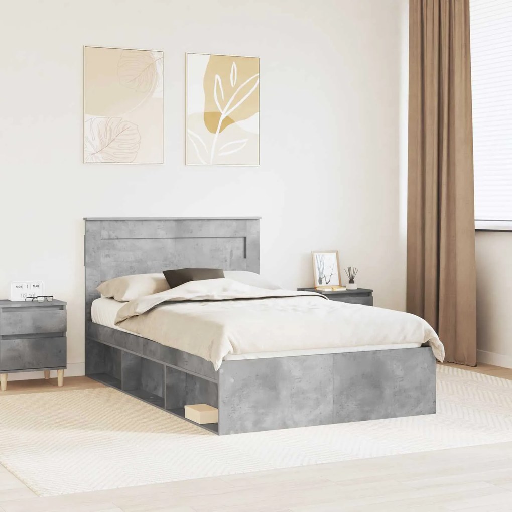 vidaXL Estrutura da Cama com cabeceira Cinza Concreto 135 x 190 cm