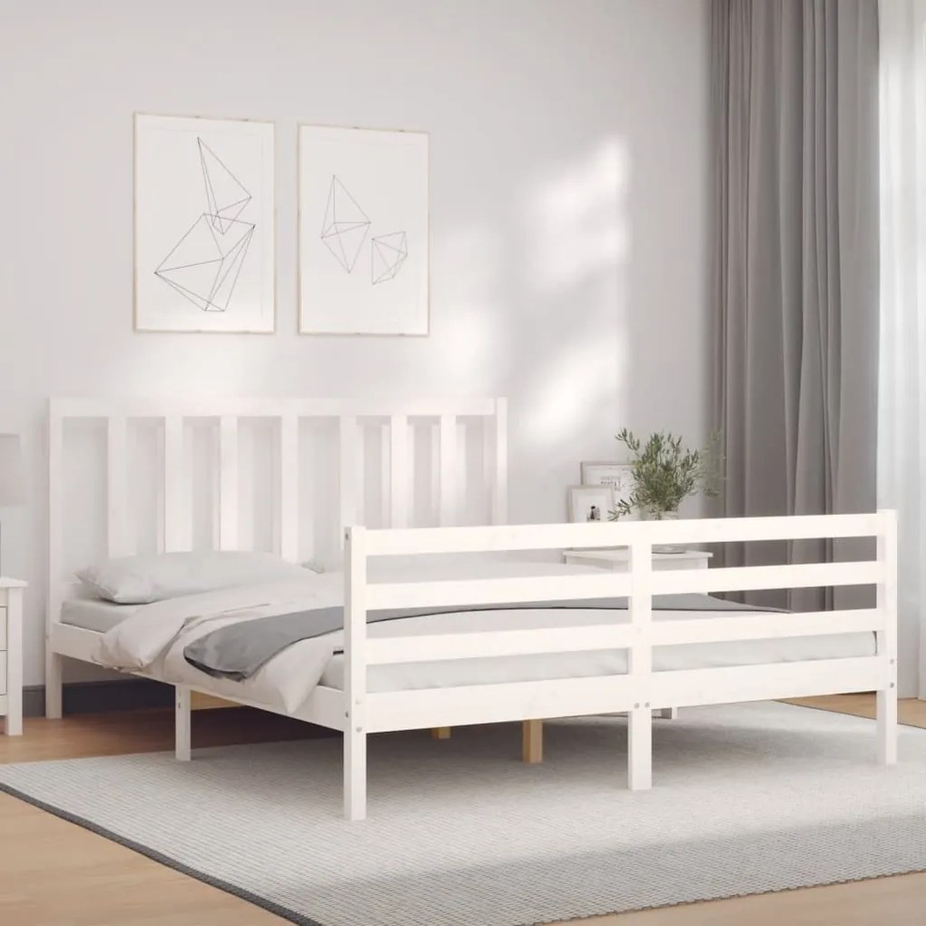 Cama sem colchão 160x200 cm madeira de pinho maciça branco