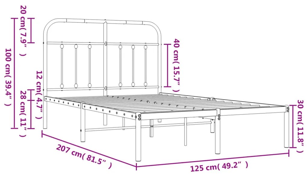 Estrutura de cama com cabeceira 120x200 cm metal branco