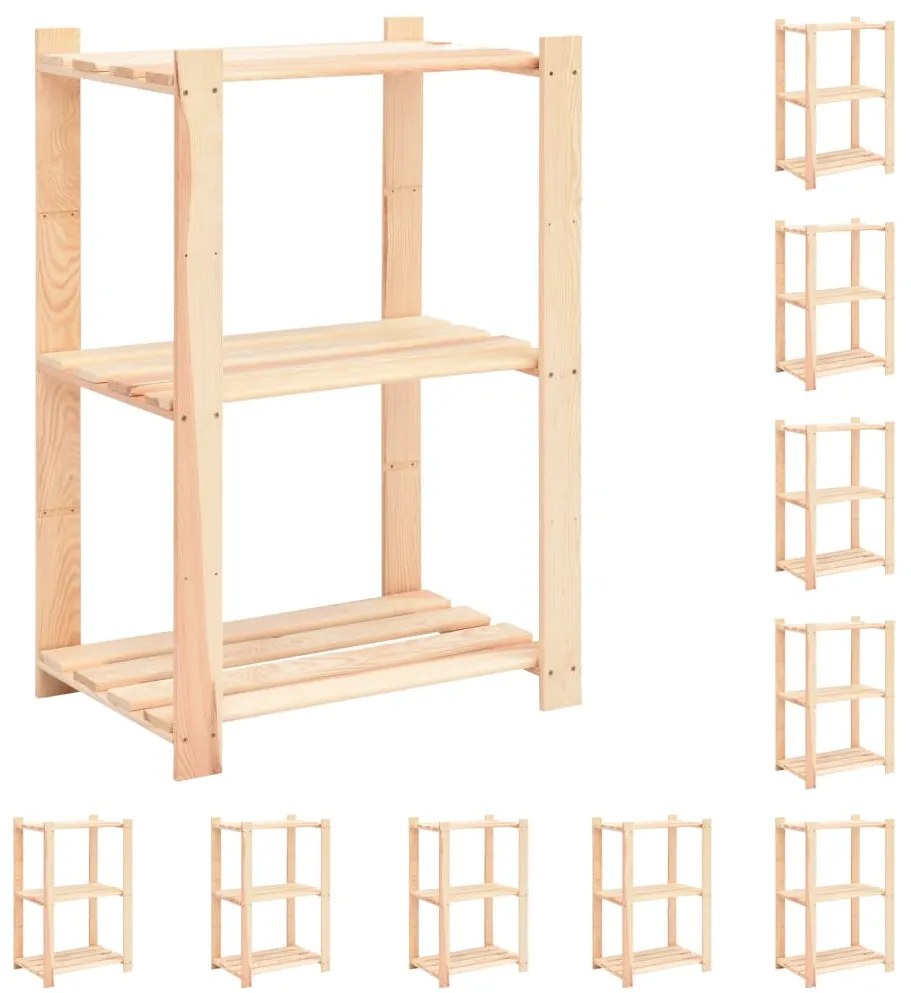 10 unidades arrumação 3 prateleiras 60x38x90cm pinho 150 kg