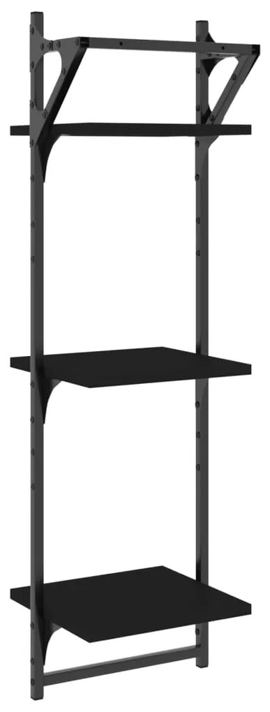 Estante 3 prateleiras parede c/ barras 2 pcs 30x25x100 cm preto