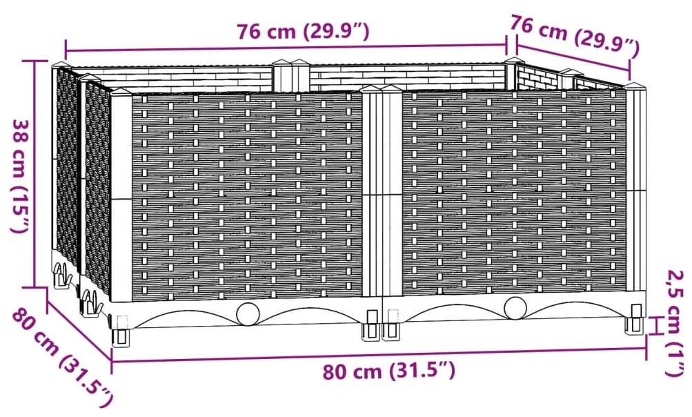 Canteiro elevado 80x80x38 cm polipropileno