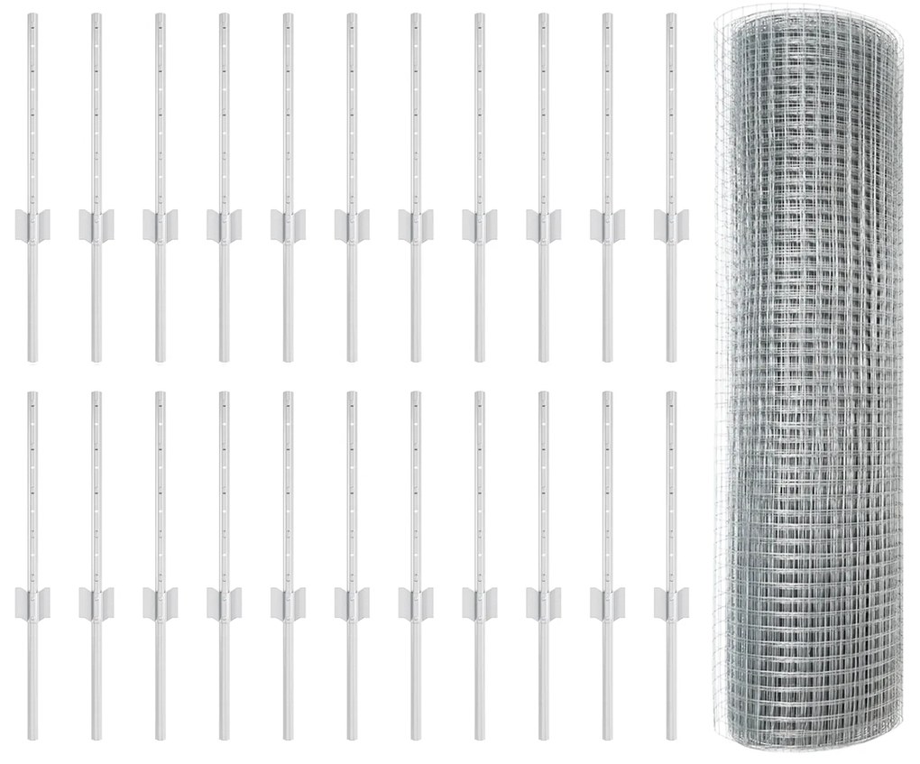 Cerca de Arame Soldado com 22 Postes U Prata 0.4x50 m Aço