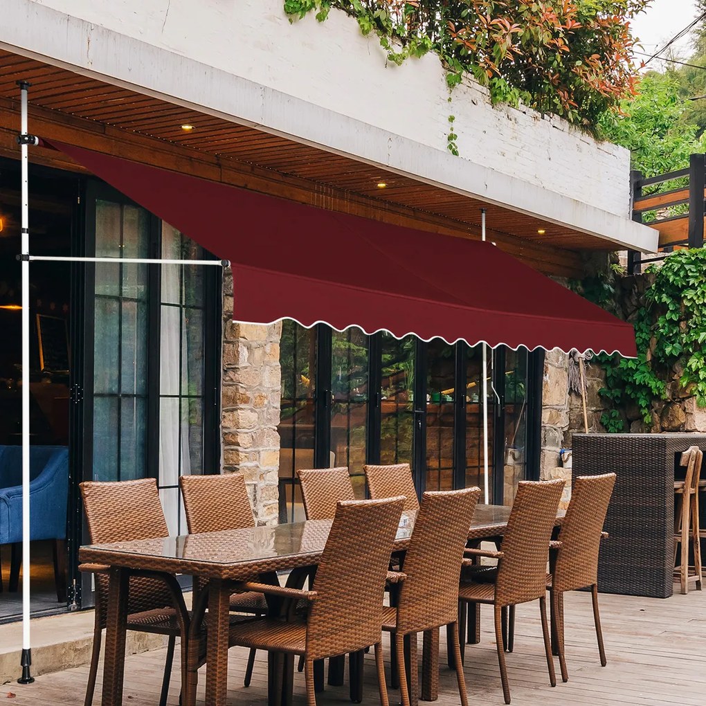 Toldo 400 cm telescópico e retrátil resistente aos raios UV impermeável com manivela altura regulável para janela varanda jardim Vermelho