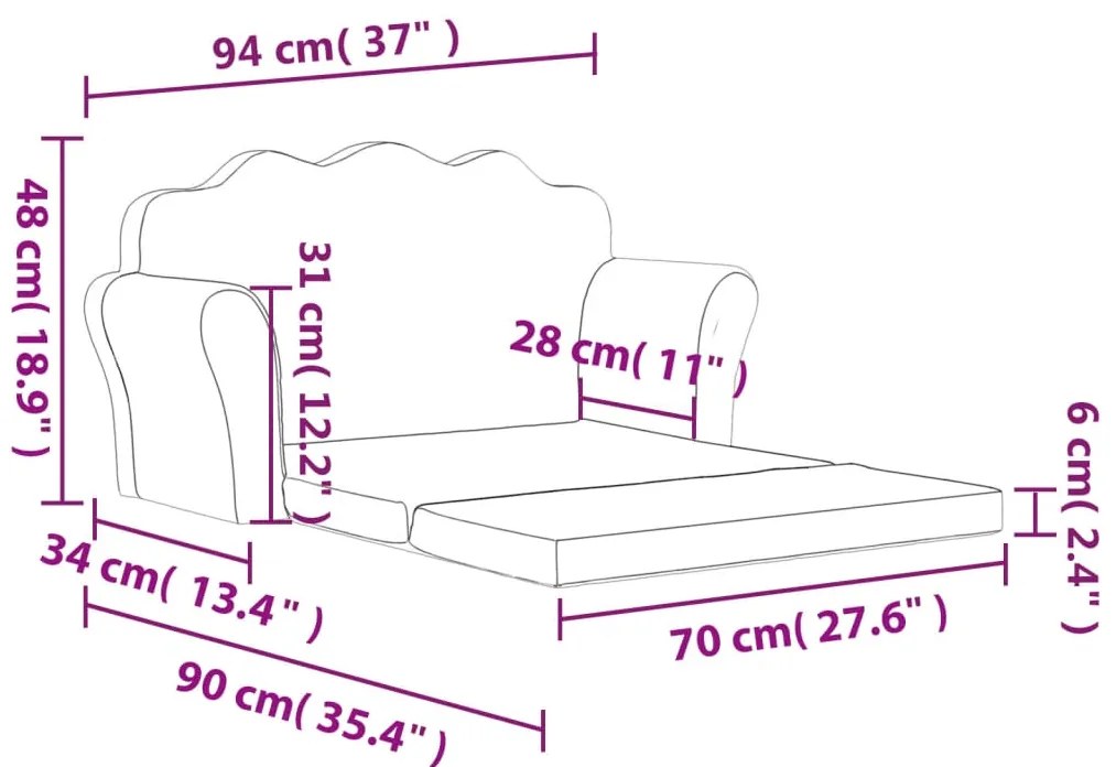 Sofá-cama infantil de 2 lugares pelúcia macia antracite