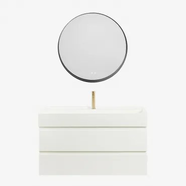 Conjunto De Móvel De Casa De Banho Suspenso Em Madeira E Folha De Freixo Com Lavatório Integrado Ona Branco & Redondo Led - Sklum