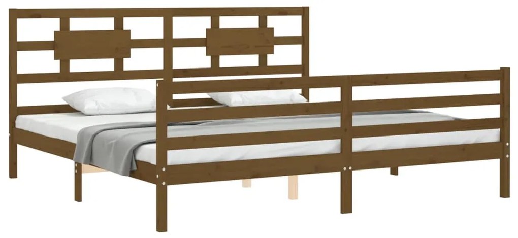 Estrutura cama c/ cabeceira 200x200cm maciço castanho-mel