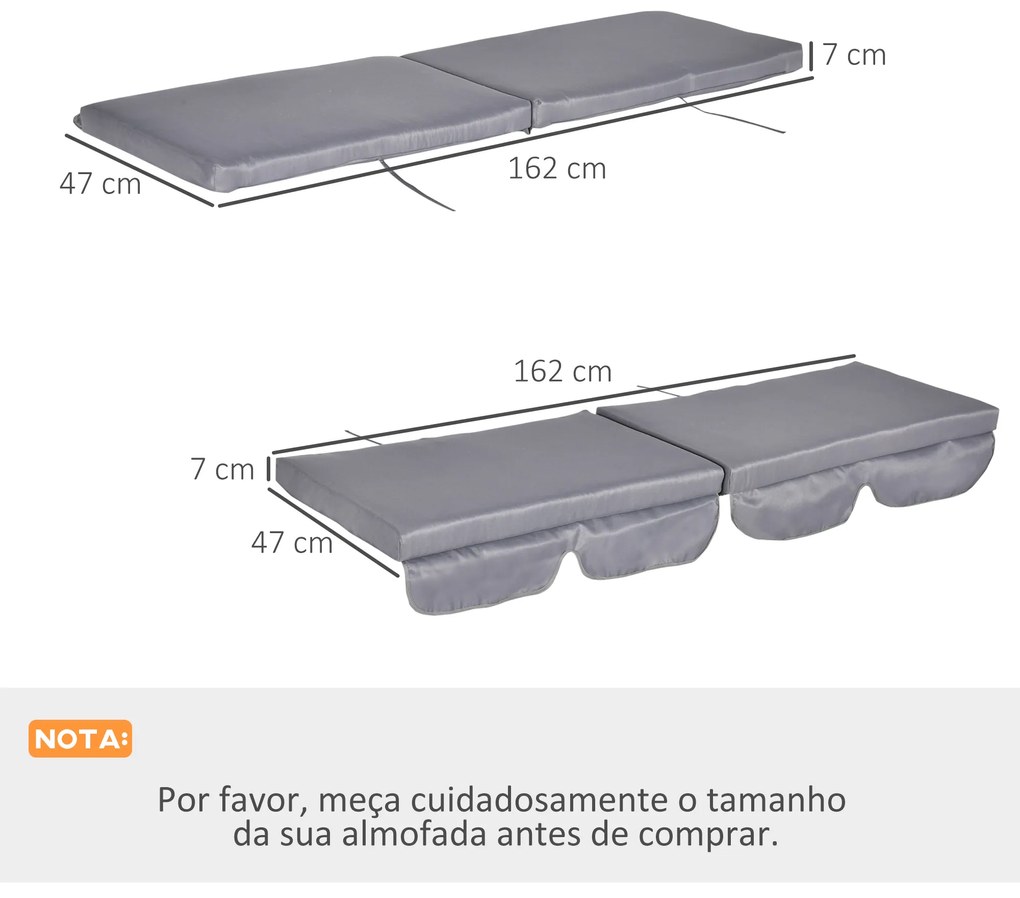 Conjunto de 2 Almofadas para Baloiço Almofada de Assento e Encosto de 3 Lugares 162x47x7 cm  Cinza