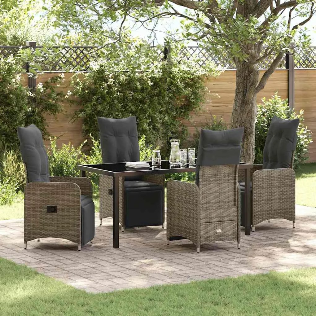 vidaXL Conjunto de Jantar de Jardim com 5 Peças e Almofadas Cinzas de Rattan Sintético