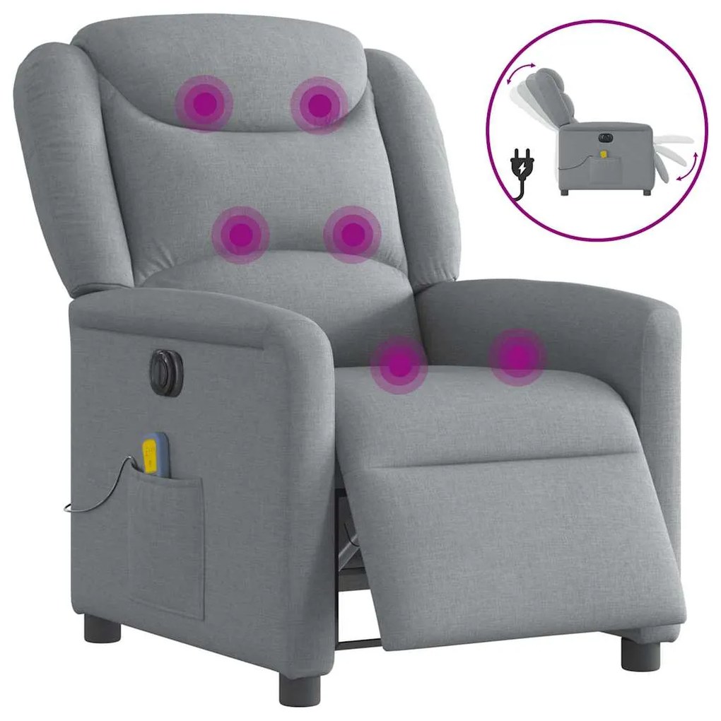 Poltrona de massagens reclinável elétrica tecido cinzento-claro