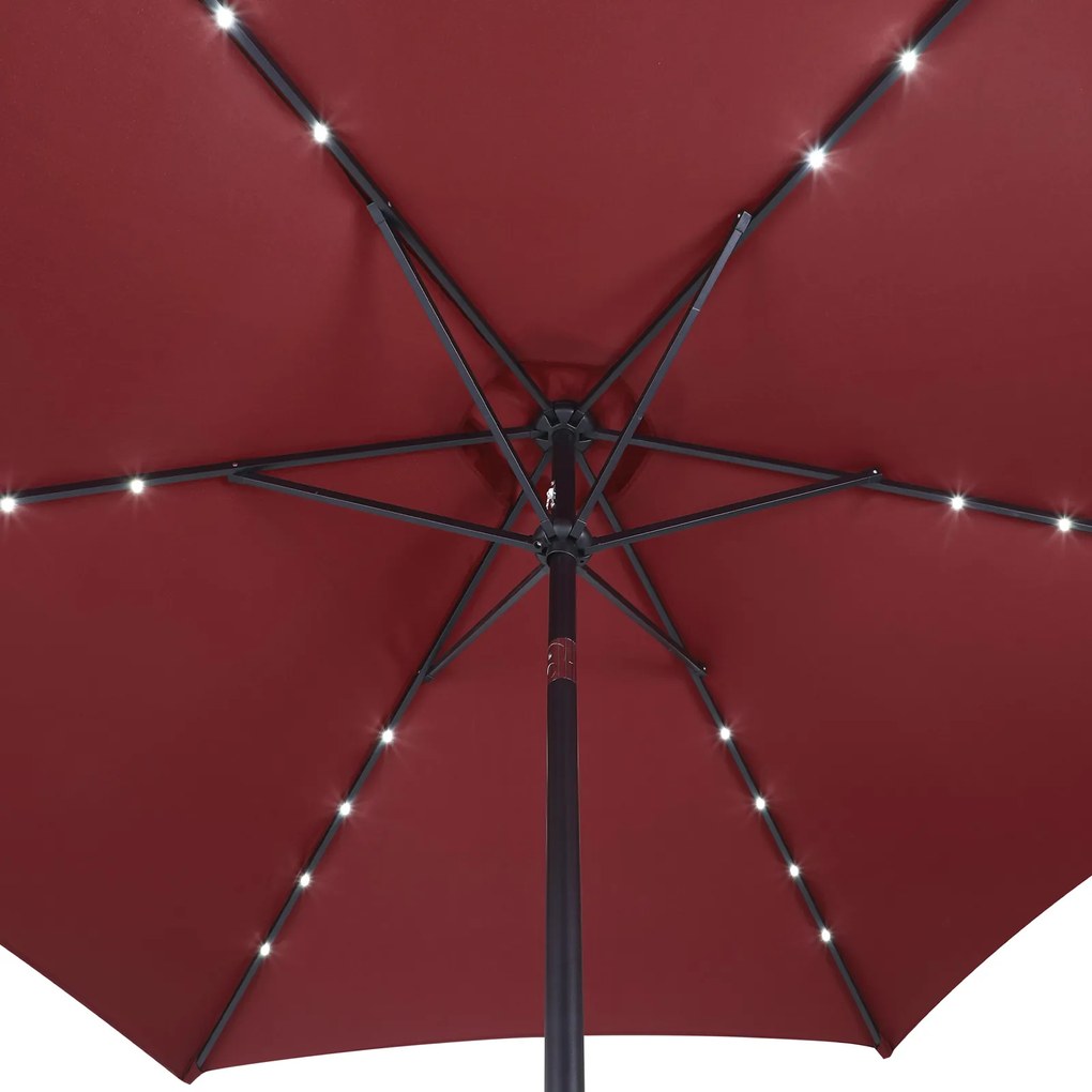 Guarda-sol LED Florida com proteção UV 80+ Ø300 x 250 cm Vermelho