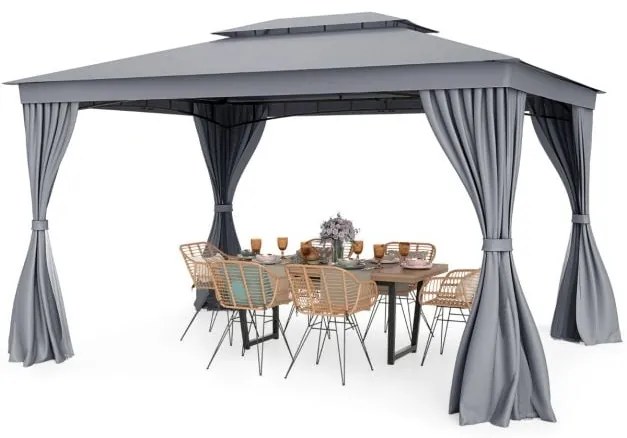 Gazebo para churrasqueira 242 x 150 cm com 2 prateleiras e 6 ganchos - Cinza
