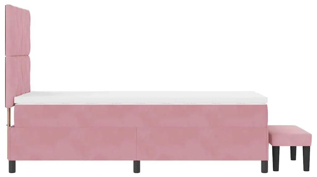 Cama Box Spring Rosa com Colchão e Banco 90x190 cm Veludo