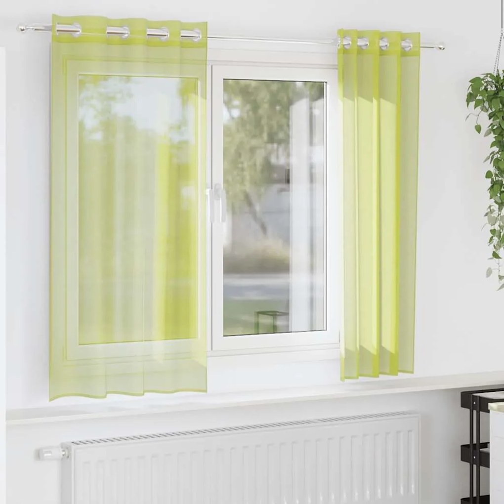 Cortinas de voile com ilhós 2 pcs verde-maçã 140x140 cm