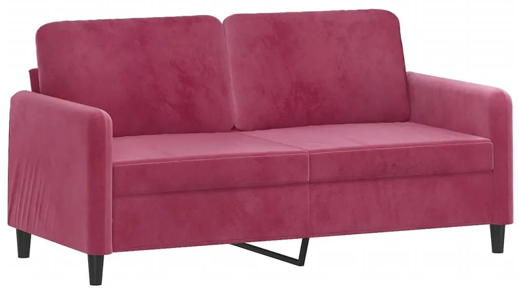 3 pcs conjunto de sofás com almofadas veludo vermelho-tinto
